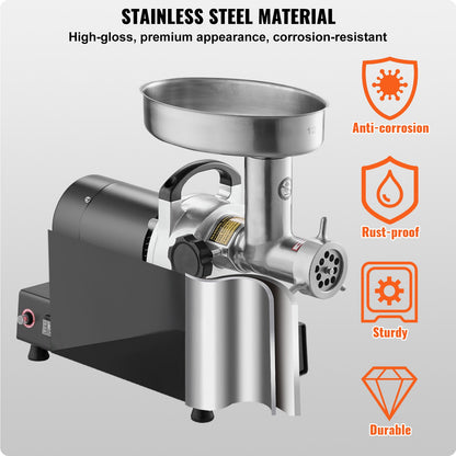 Meat Grinder, 9 Lbs/Min Capacity Electric Meat Grinders with Blade, Grinding Plate, Sausage Maker, Stainless Steel Commercial Meat Mincer for Kitchen Restaurant Butcher Store