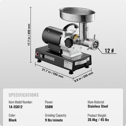 Meat Grinder, 9 Lbs/Min Capacity Electric Meat Grinders with Blade, Grinding Plate, Sausage Maker, Stainless Steel Commercial Meat Mincer for Kitchen Restaurant Butcher Store