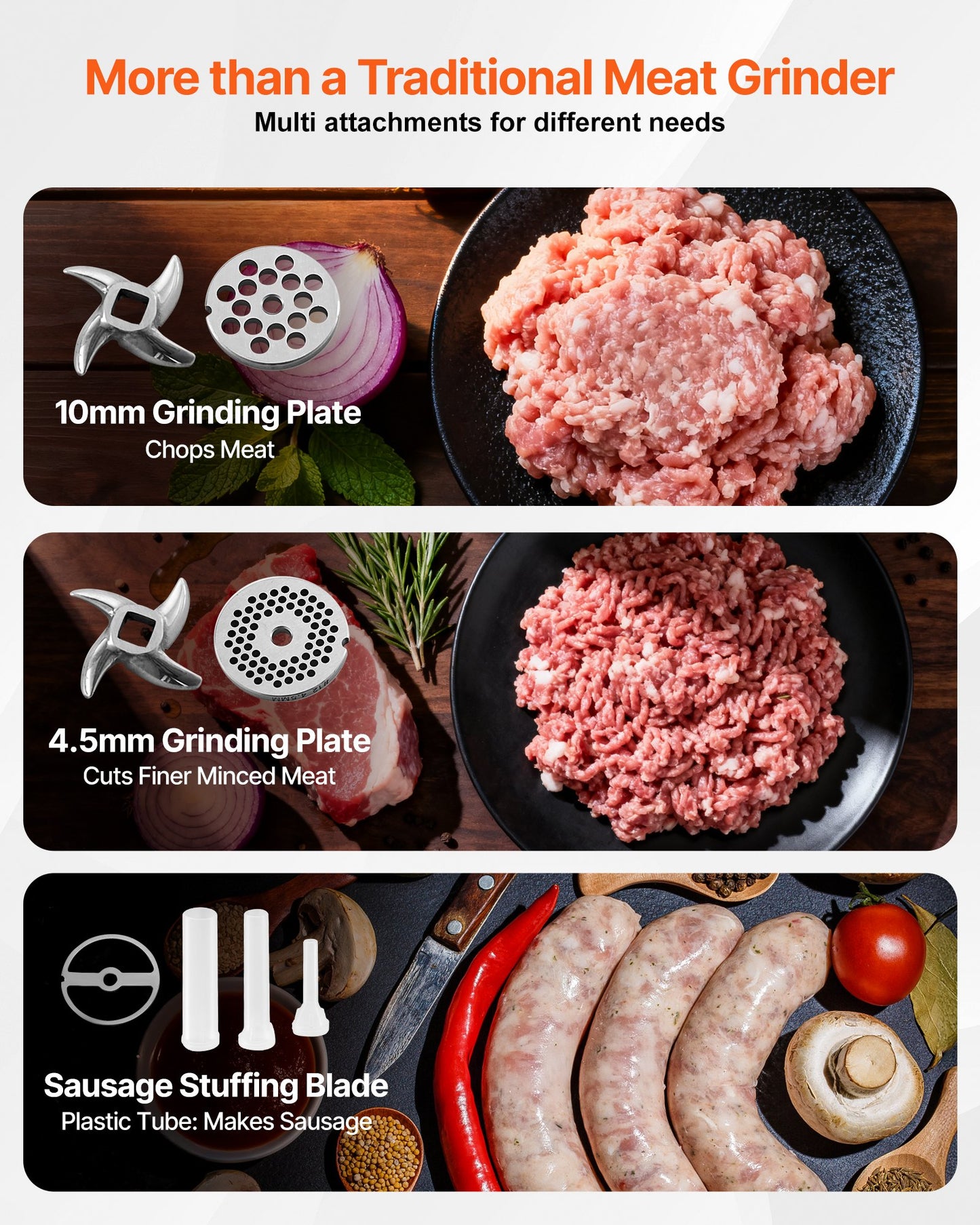 Meat Grinder, 13 Lbs/Min Capacity Electric Meat Grinders with Blade, Grinding Plate, Sausage Maker, Stainless Steel Commercial Meat Mincer for Kitchen Restaurant Butcher Store