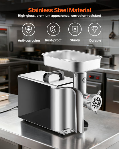 Meat Grinder, 13 Lbs/Min Capacity Electric Meat Grinders with Blade, Grinding Plate, Sausage Maker, Stainless Steel Commercial Meat Mincer for Kitchen Restaurant Butcher Store