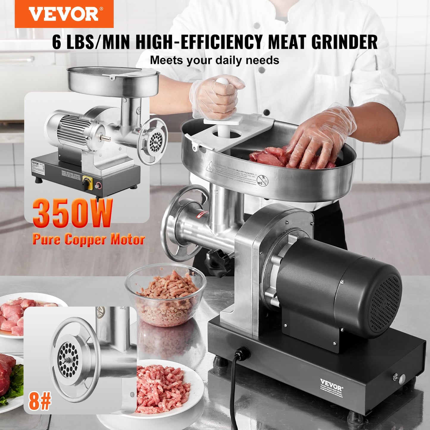 Commercial Electric Meat Grinder 6 Lbs/Min Sausage Stuffer Kitchen
