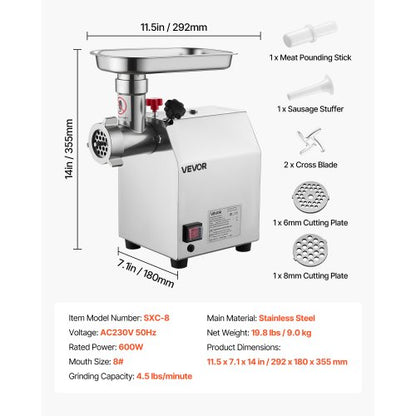 Commercial Electric Meat Grinder 4.5 Lbs/Min Sausage Stuffer Kitchen