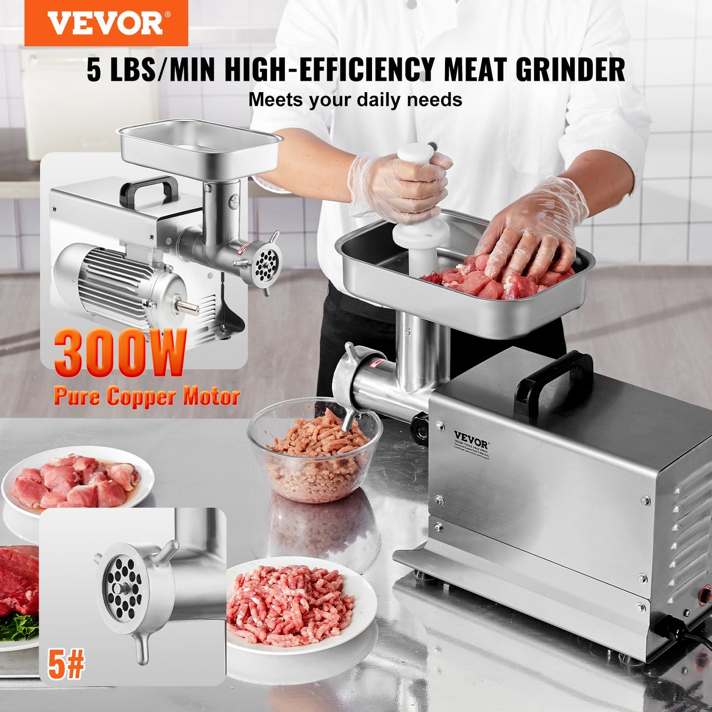 Commercial Electric Meat Grinder 5 Lbs/Min Sausage Stuffer Kitchen