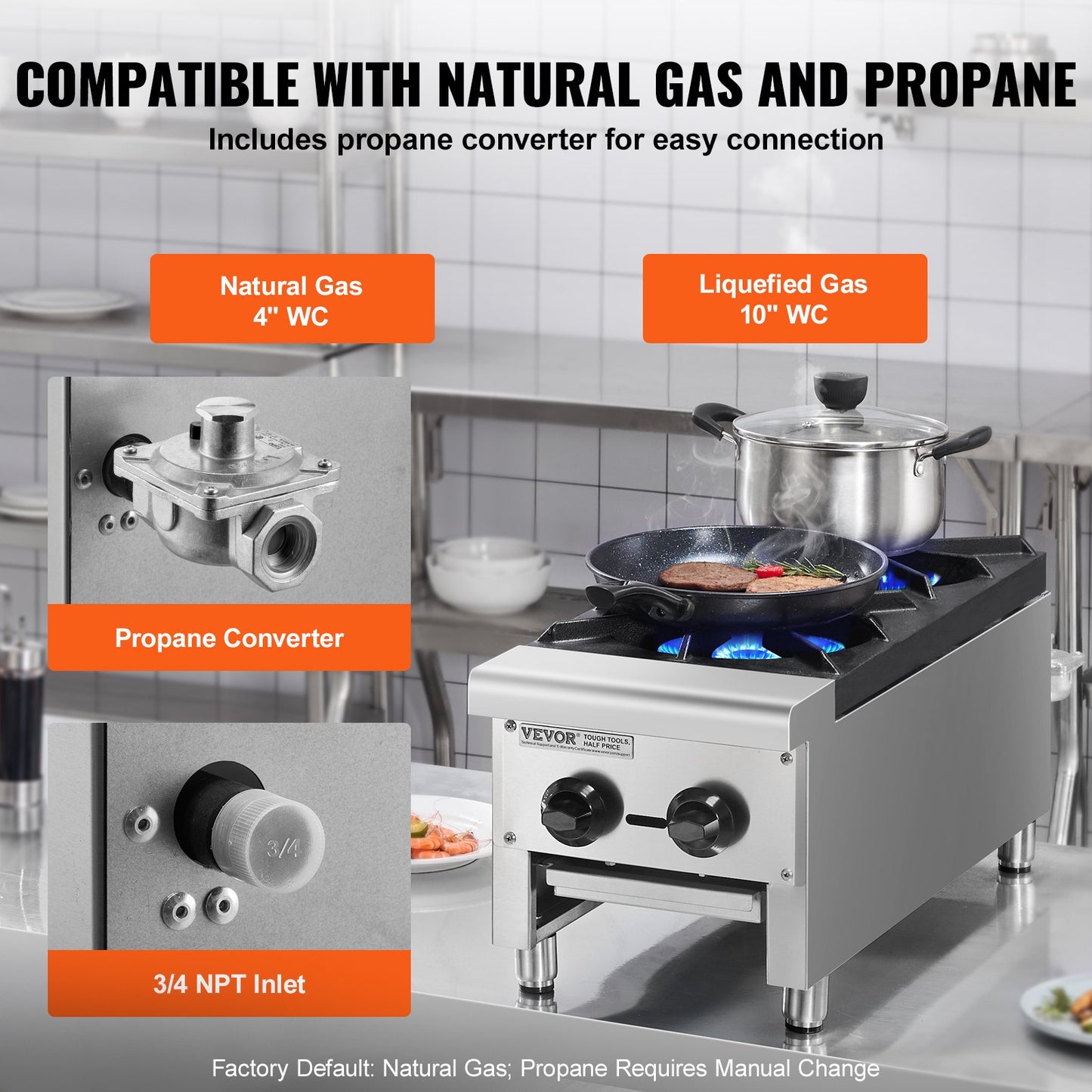 Commercial Gas Stove with 2 Burners, Propane and Natural Gas Countertop Cooking Stove Range, Stainless Steel Gas Hot Plate, Commercial Cooking Equipment for Restaurant, 56,000 BTU