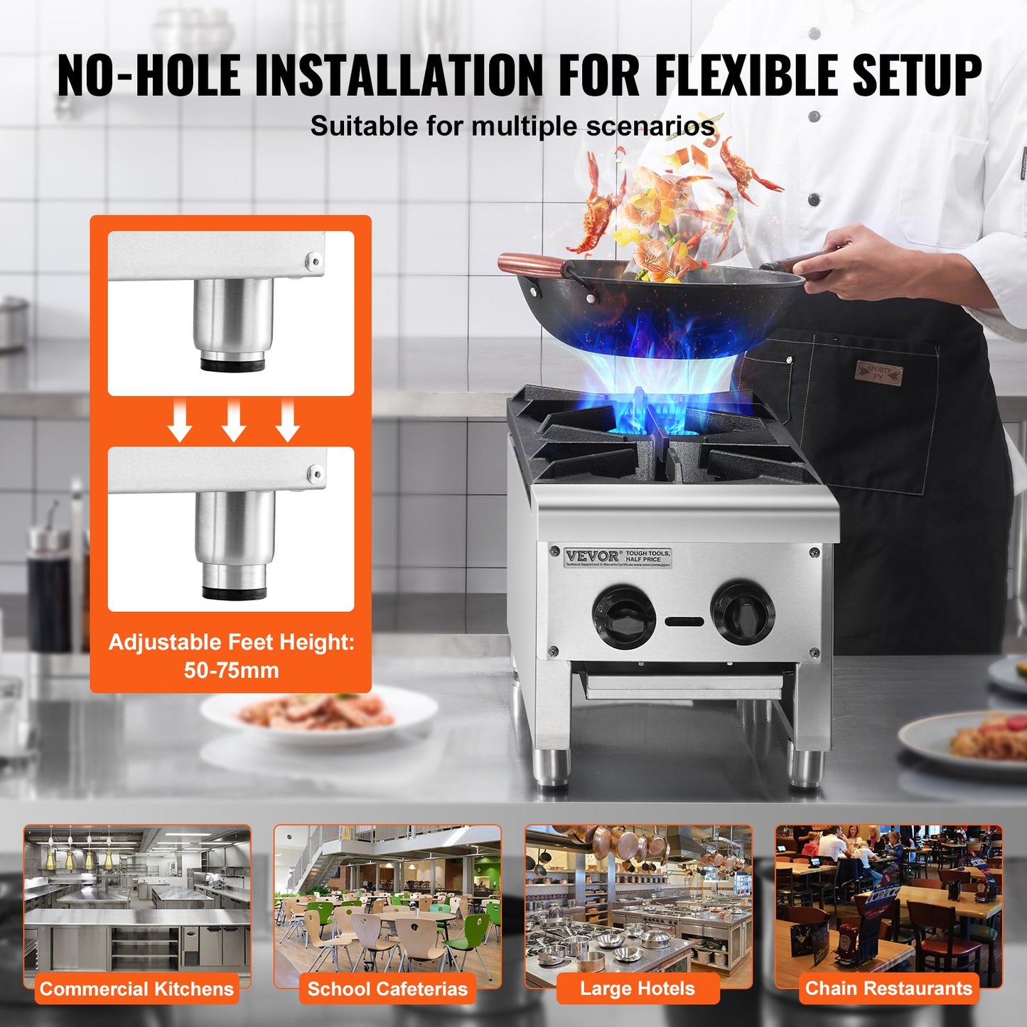 Commercial Gas Stove with 2 Burners, Propane and Natural Gas Countertop Cooking Stove Range, Stainless Steel Gas Hot Plate, Commercial Cooking Equipment for Restaurant, 56,000 BTU