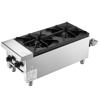Commercial Gas Stove with 2 Burners, Propane and Natural Gas Countertop Cooking Stove Range, Stainless Steel Gas Hot Plate, Commercial Cooking Equipment for Restaurant, 56,000 BTU