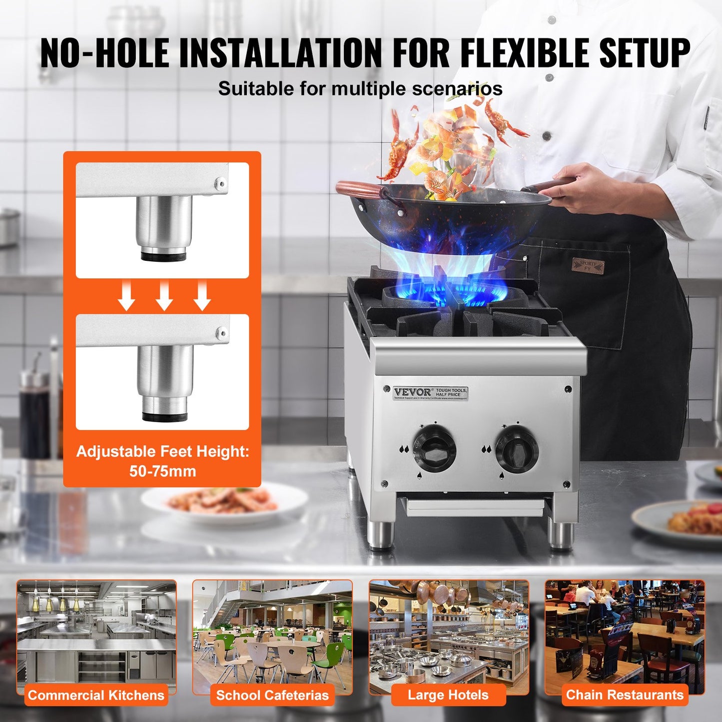 Commercial Gas Stove Cooker 2 Burners Countertop Cooking Hot Plate Kitchen