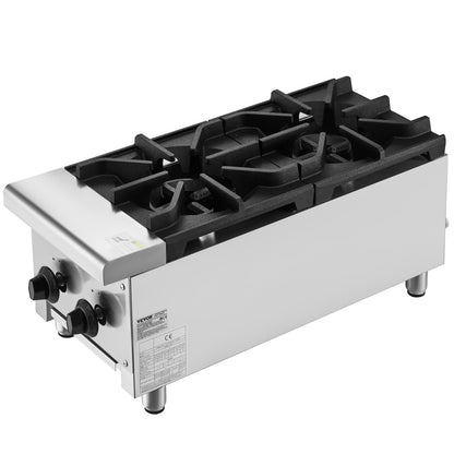 Commercial Gas Stove Cooker 2 Burners Countertop Cooking Hot Plate Kitchen