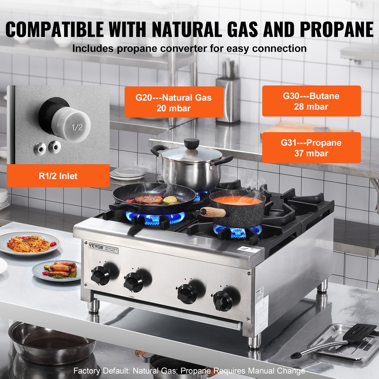 Commercial Gas Stove Cooker 4 Burners Countertop Cooking Hot Plate Kitchen