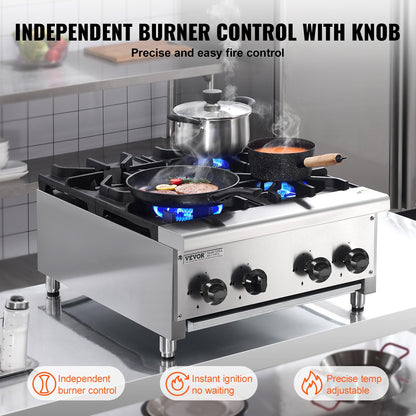 Commercial Gas Stove Cooker 4 Burners Countertop Cooking Hot Plate Kitchen