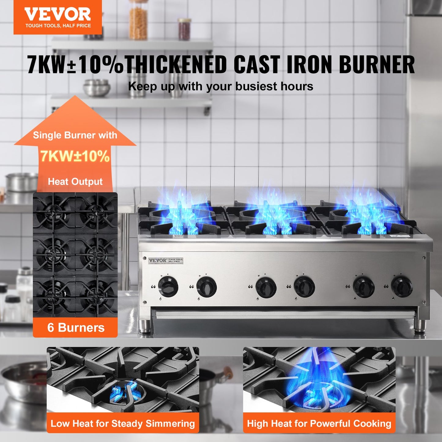 Commercial Gas Stove Cooker 6 Burners Countertop Cooking Hot Plate Kitchen