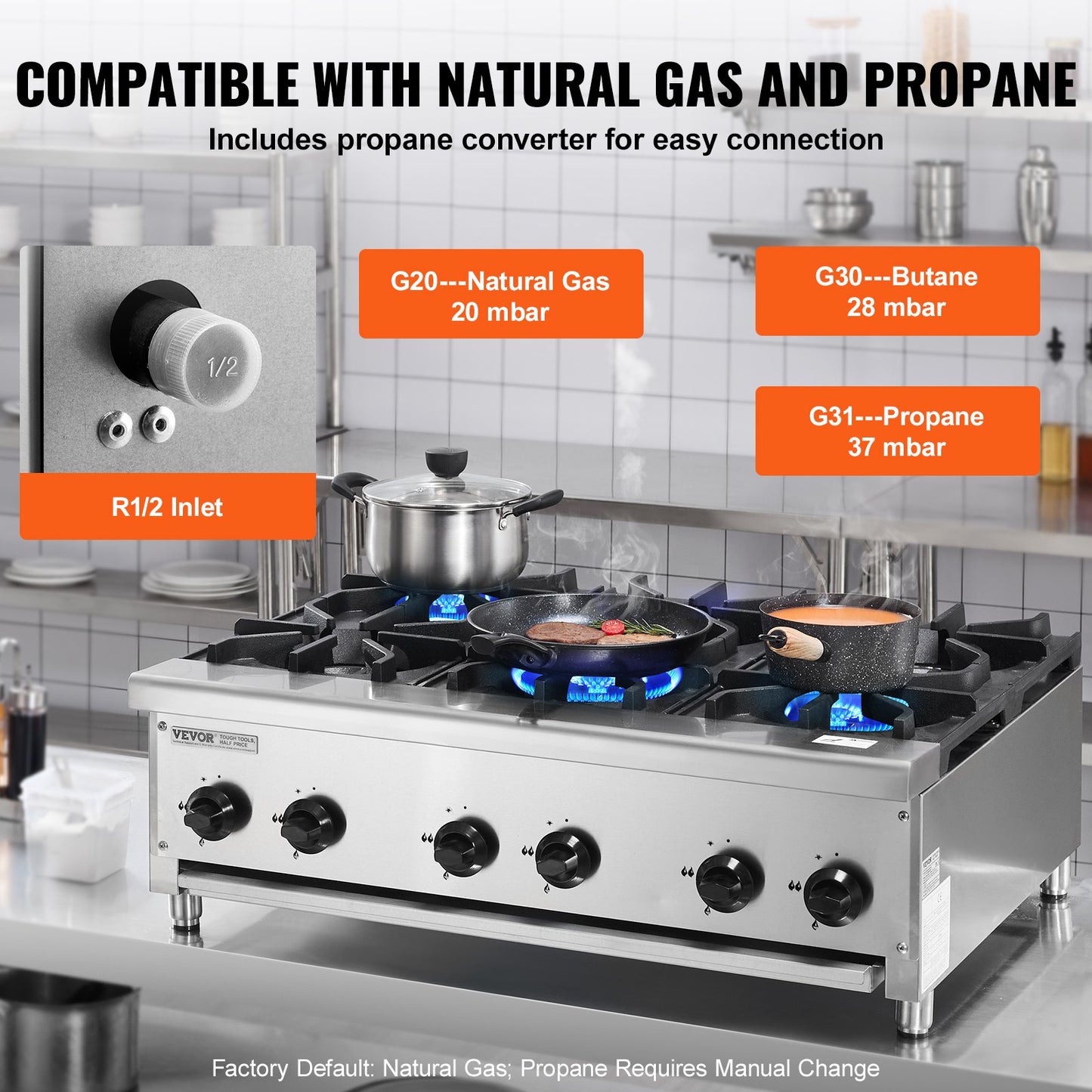 Commercial Gas Stove Cooker 6 Burners Countertop Cooking Hot Plate Kitchen