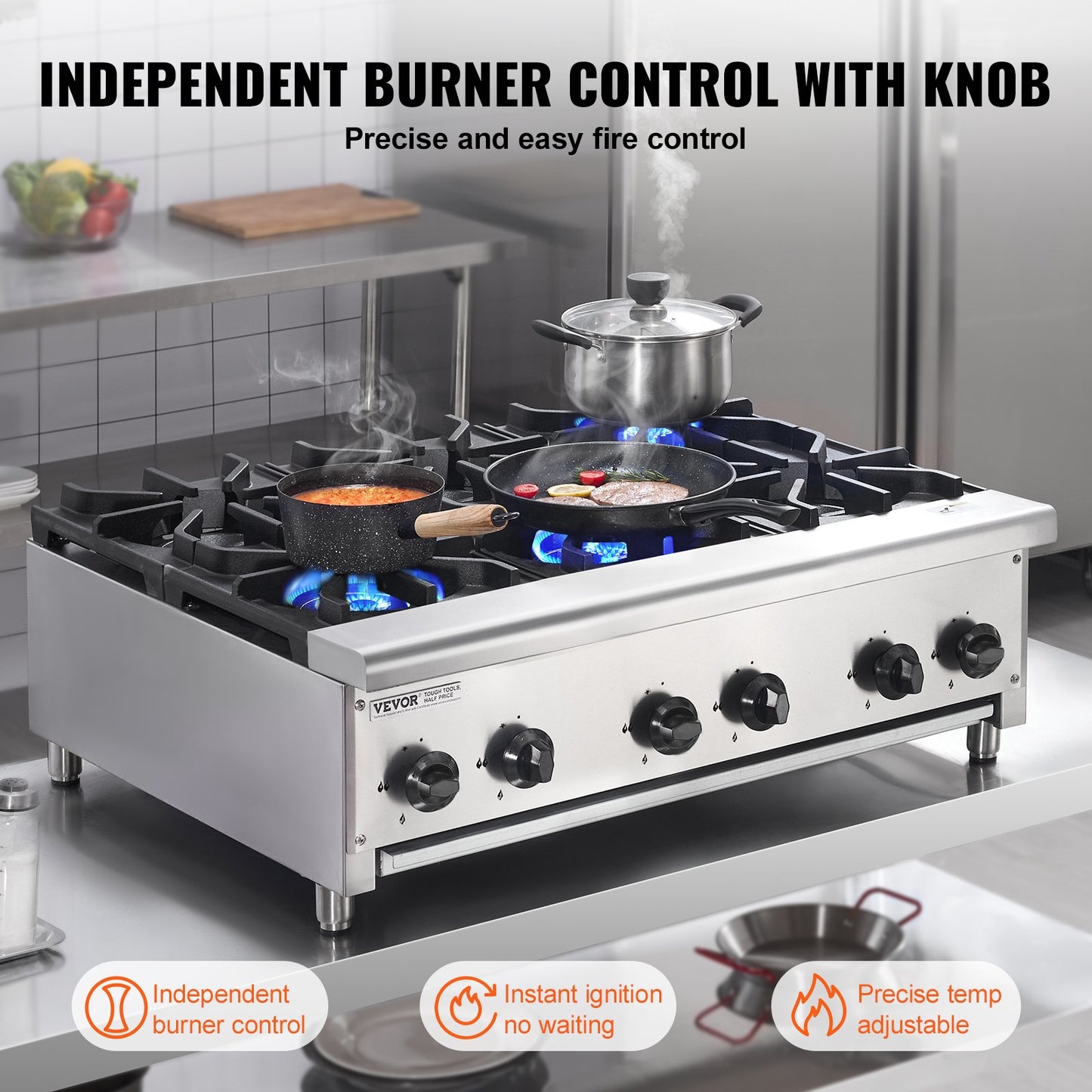 Commercial Gas Stove Cooker 6 Burners Countertop Cooking Hot Plate Kitchen