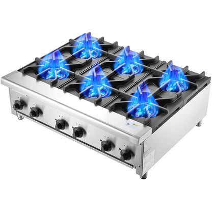 Commercial Gas Stove Cooker 6 Burners Countertop Cooking Hot Plate Kitchen
