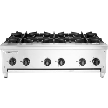 Commercial Gas Stove Cooker 6 Burners Countertop Cooking Hot Plate Kitchen