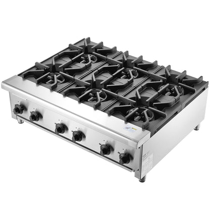 Commercial Gas Stove Cooker 6 Burners Countertop Cooking Hot Plate Kitchen
