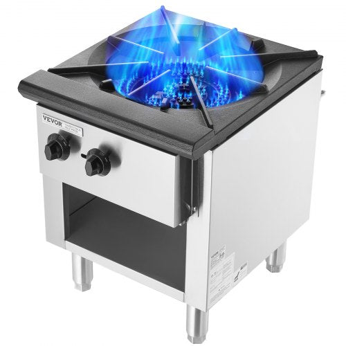 Commercial Gas Stove with Cabinet, Propane and Natural Gas Countertop Cooking Stove Range, Stainless Steel Gas Hot Plate, Commercial Cooking Equipment for Restaurant, 90,000 BTU