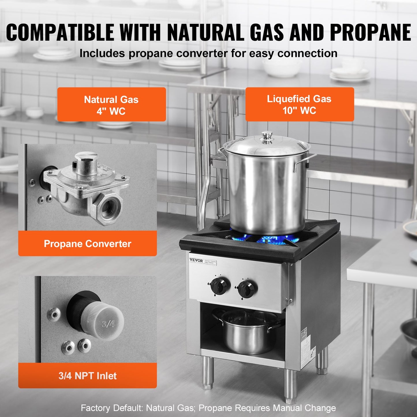 Commercial Gas Stove with Cabinet, Propane and Natural Gas Countertop Cooking Stove Range, Stainless Steel Gas Hot Plate, Commercial Cooking Equipment for Restaurant, 90,000 BTU