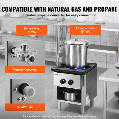 Commercial Gas Stove with Cabinet, Propane and Natural Gas Countertop Cooking Stove Range, Stainless Steel Gas Hot Plate, Commercial Cooking Equipment for Restaurant, 90,000 BTU
