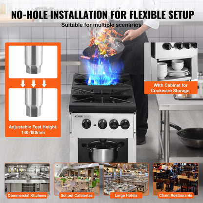 Commercial Gas Stove with 2 Burners, Propane and Natural Gas Countertop Cooking Stove Range, Stainless Steel Gas Hot Plate, Commercial Cooking Equipment for Restaurant, 180,000 BTU