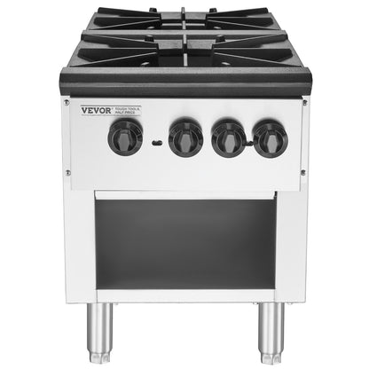 Commercial Gas Stove with 2 Burners, Propane and Natural Gas Countertop Cooking Stove Range, Stainless Steel Gas Hot Plate, Commercial Cooking Equipment for Restaurant, 180,000 BTU