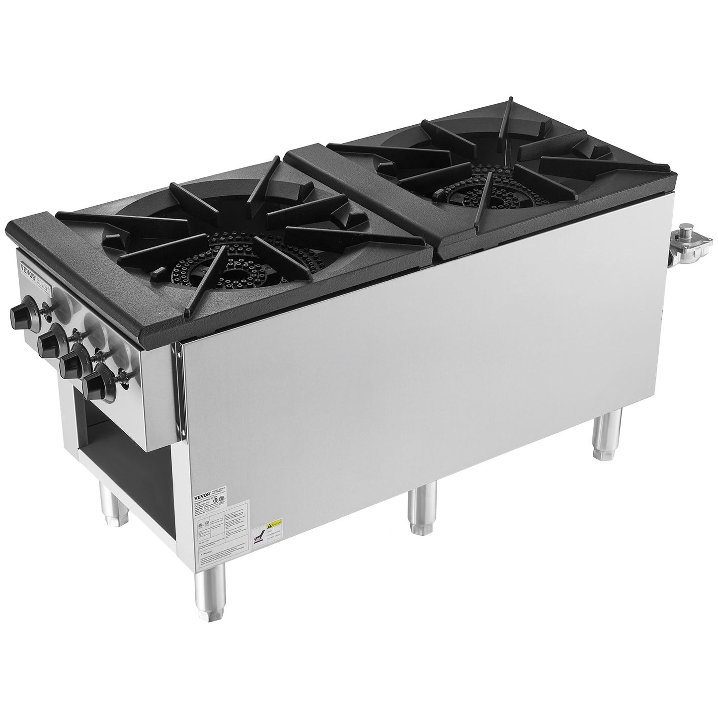 Commercial Gas Stove with 2 Burners, Propane and Natural Gas Countertop Cooking Stove Range, Stainless Steel Gas Hot Plate, Commercial Cooking Equipment for Restaurant, 180,000 BTU