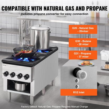 Commercial Gas Stove Cooker 2 Burners Countertop Cooking Hot Plate Kitchen