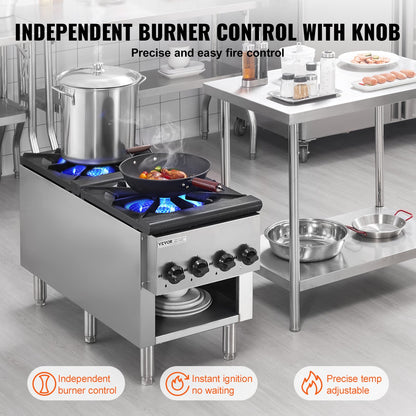 Commercial Gas Stove Cooker 2 Burners Countertop Cooking Hot Plate Kitchen