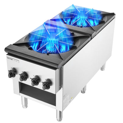 Commercial Gas Stove Cooker 2 Burners Countertop Cooking Hot Plate Kitchen