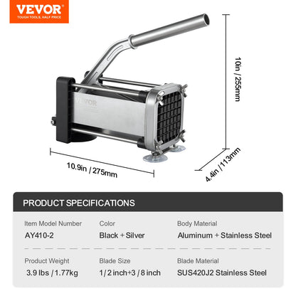 Pommes-Frites-Schneider, Edelstahl, Kartoffel-Gemüseschneider, Zerkleinerer, 2 Klingen