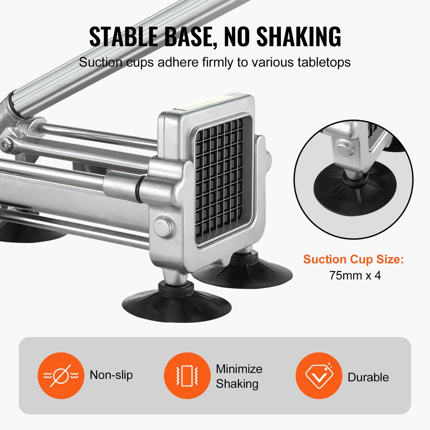 French Fry Cutter, Potato Slicer with 1/2" 3/8" 1/4" Stainless Steel Blades, Manual Potato Cutter Chopper with Suction Cups, Great for Potato, French Fries, Cucumber, Vegetables, Carrot