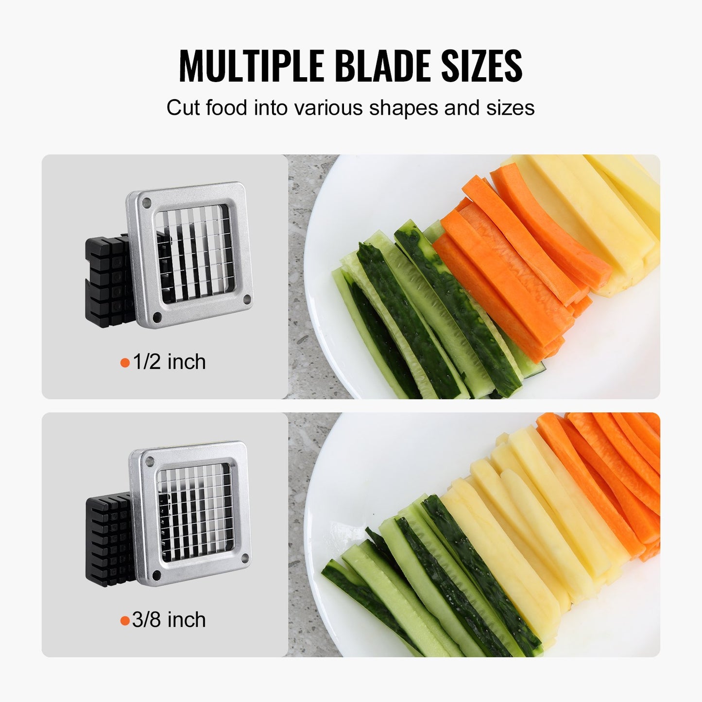 French Fry Cutter, Potato Slicer with 1/2-Inch and 3/8-Inch Stainless Steel Blades, Manual Potato Cutter Chopper with Suction Cups, Great for Potato, French Fries, Cucumber, Vegetables, Carrot