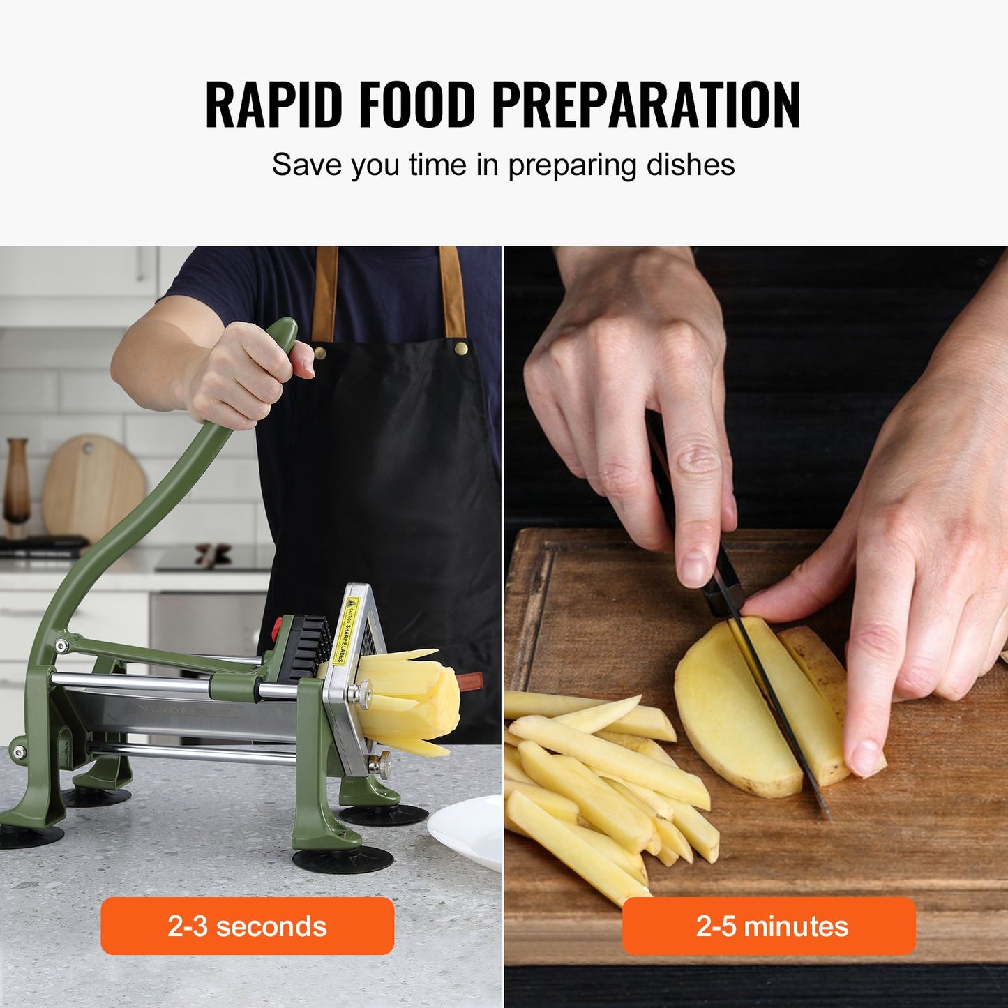 French Fry Cutter, Potato Slicer with 1/2-Inch and 3/8-Inch Stainless Steel Blades, Manual Potato Cutter Chopper with Suction Cups, Great for Potato, French Fries, Cucumber, Vegetables, Carrot