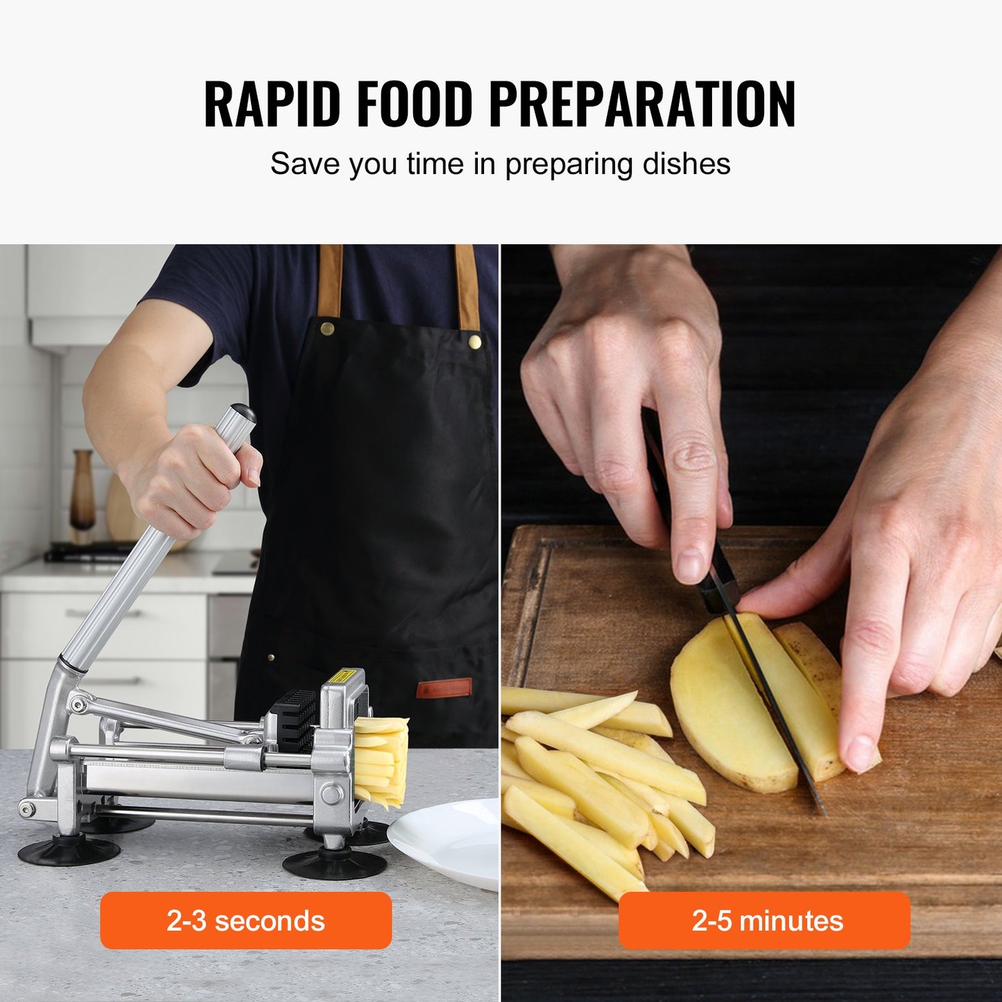 French Fry Cutter, Potato Slicer with 1/2-Inch and 3/8-Inch Stainless Steel Blades, Manual Potato Cutter Chopper with Suction Cups, Great for Potato, French Fries, Cucumber, Vegetables, Carrot