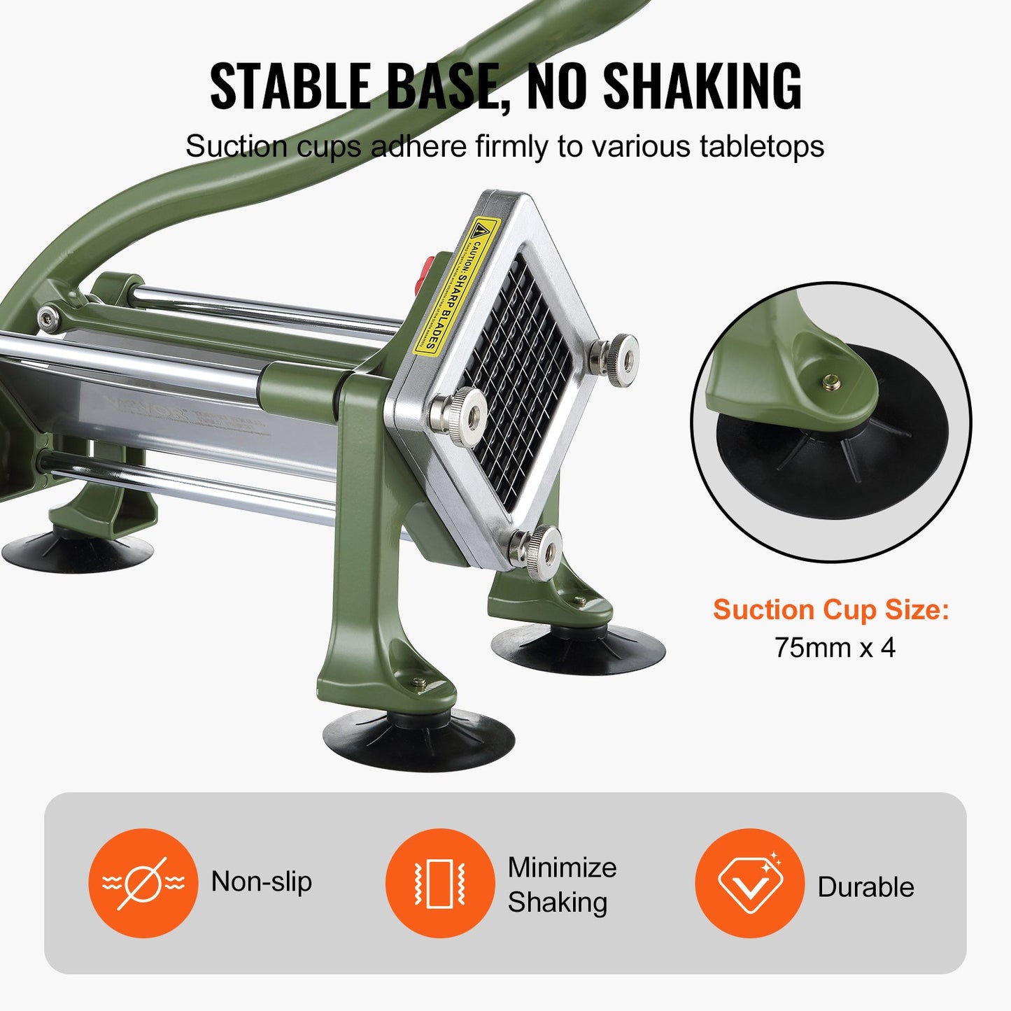 French Fry Cutter, Potato Slicer with 3/8-Inch Stainless Steel Blade, Manual Potato Cutter Chopper with Suction Cups, Great for Potato, French Fries, Cucumber, Vegetables, Carrot