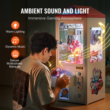 Claw Machine, 0-3” Jaw Diameter 0-5” Jaw lifting, Crane Prize Grabber Commercial Arcade Game Toys, Cool Fun Grab-And-Win Machine w/ Light and Sound, Dispenser Vending Toy For Kids,Boys &Girls