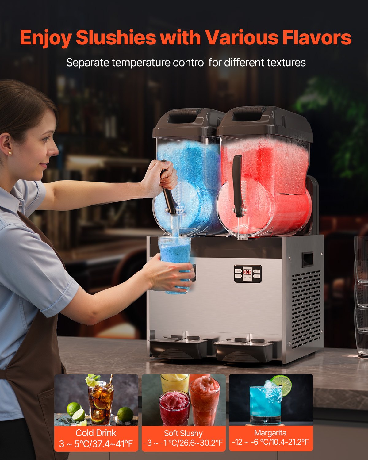 12Lx2 Tank Kommersiell Slushy Machine Margarita Smoothie Frozen Drink Maker