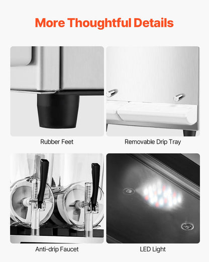 12Lx2 Tank Kommersiell Slushy Machine Margarita Smoothie Frozen Drink Maker