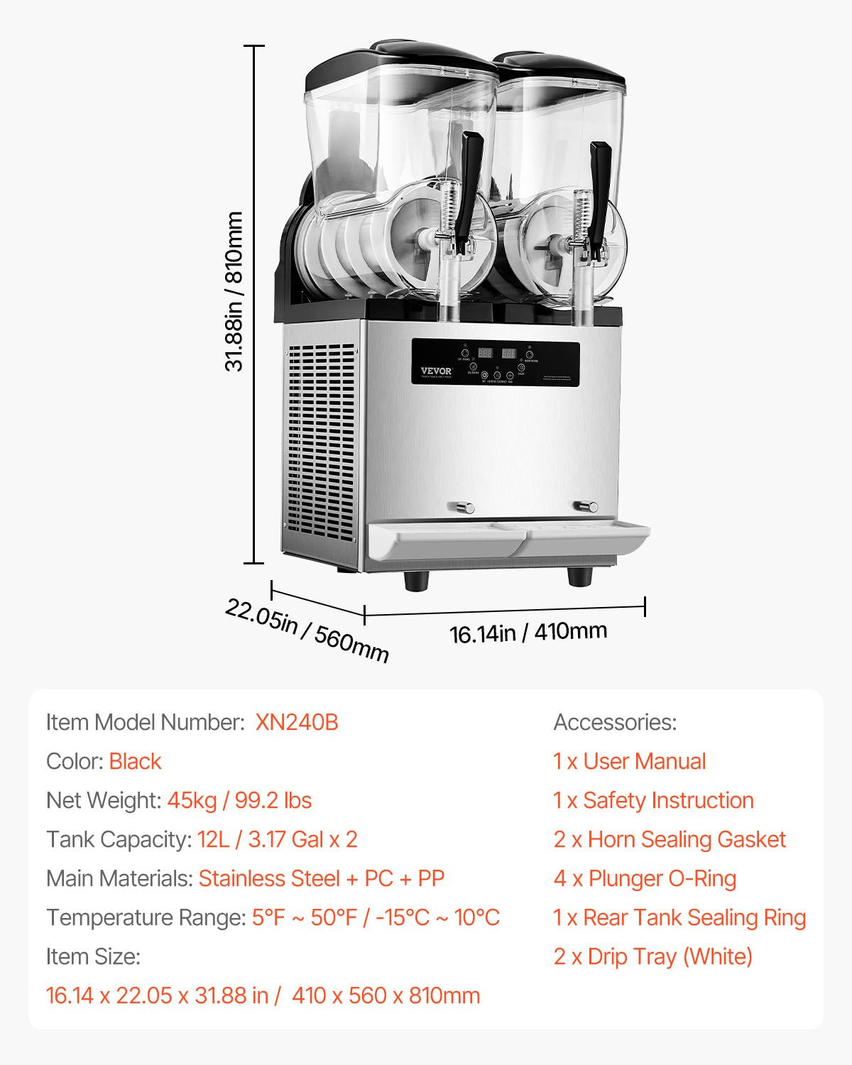 12Lx2 Tank Kommersiell Slushy Machine Margarita Smoothie Frozen Drink Maker