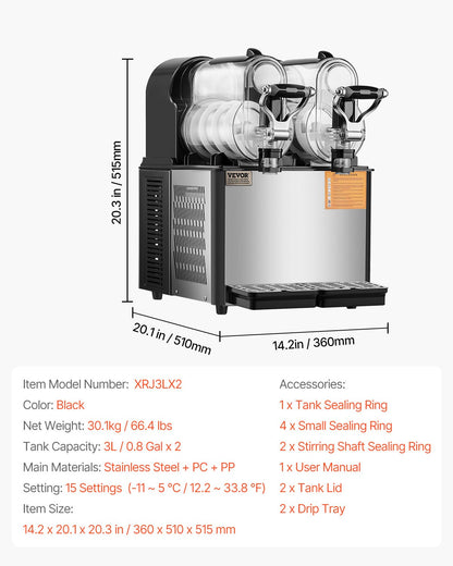 3Lx2 Tank Kommerziellen Slushy Maschine Margarita Smoothie Gefrorene Getränk Maker