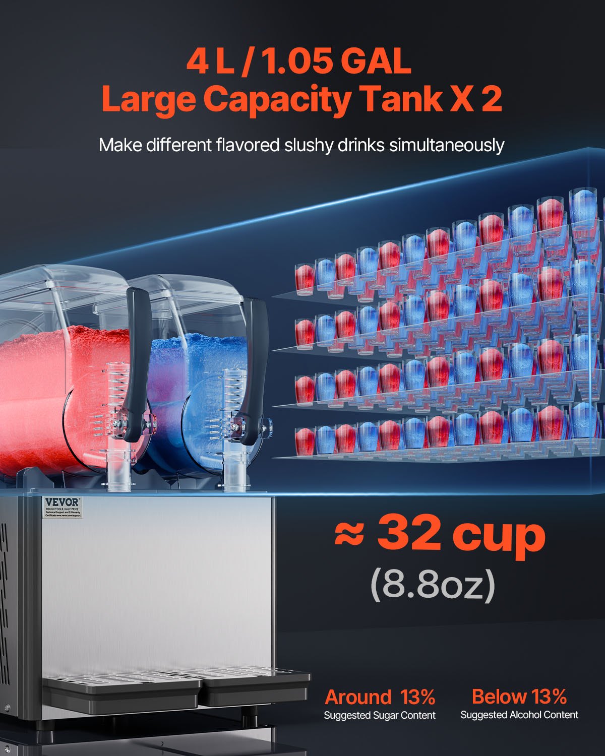 4Lx2 Tank Kommersiell Slushy Machine Margarita Smoothie Frozen Drink Maker