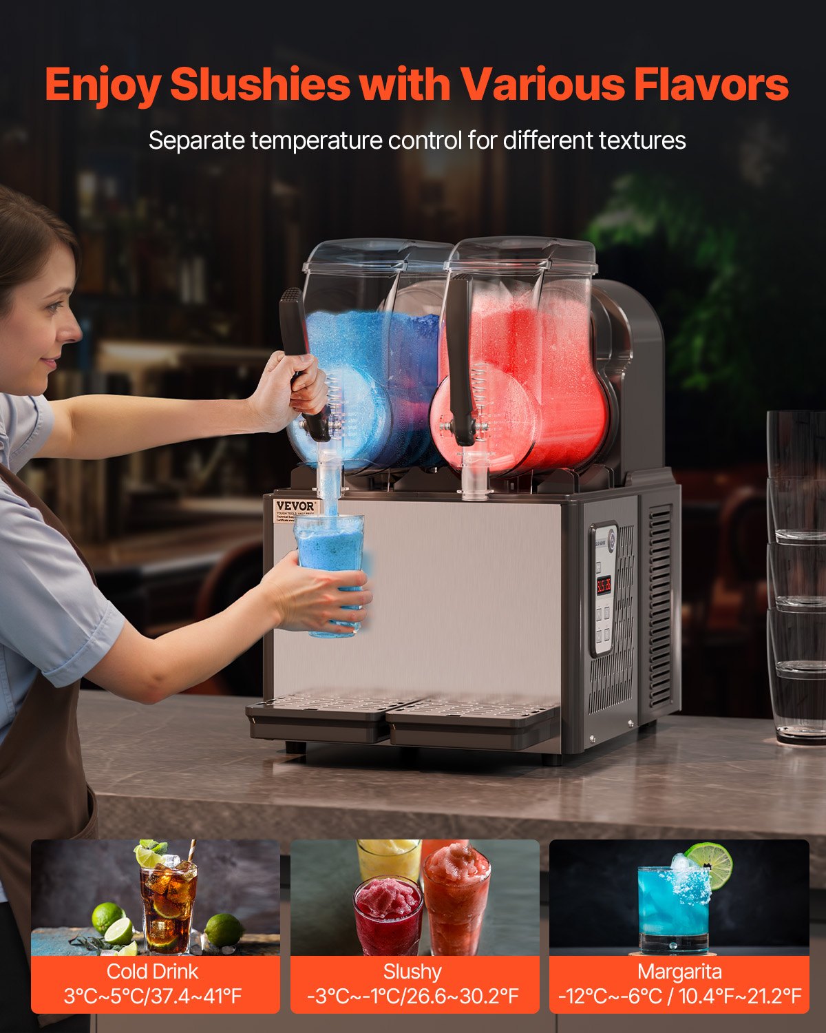 4Lx2 Tank Kommersiell Slushy Machine Margarita Smoothie Frozen Drink Maker