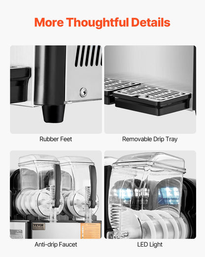 4Lx2 Tank Kommersiell Slushy Machine Margarita Smoothie Frozen Drink Maker