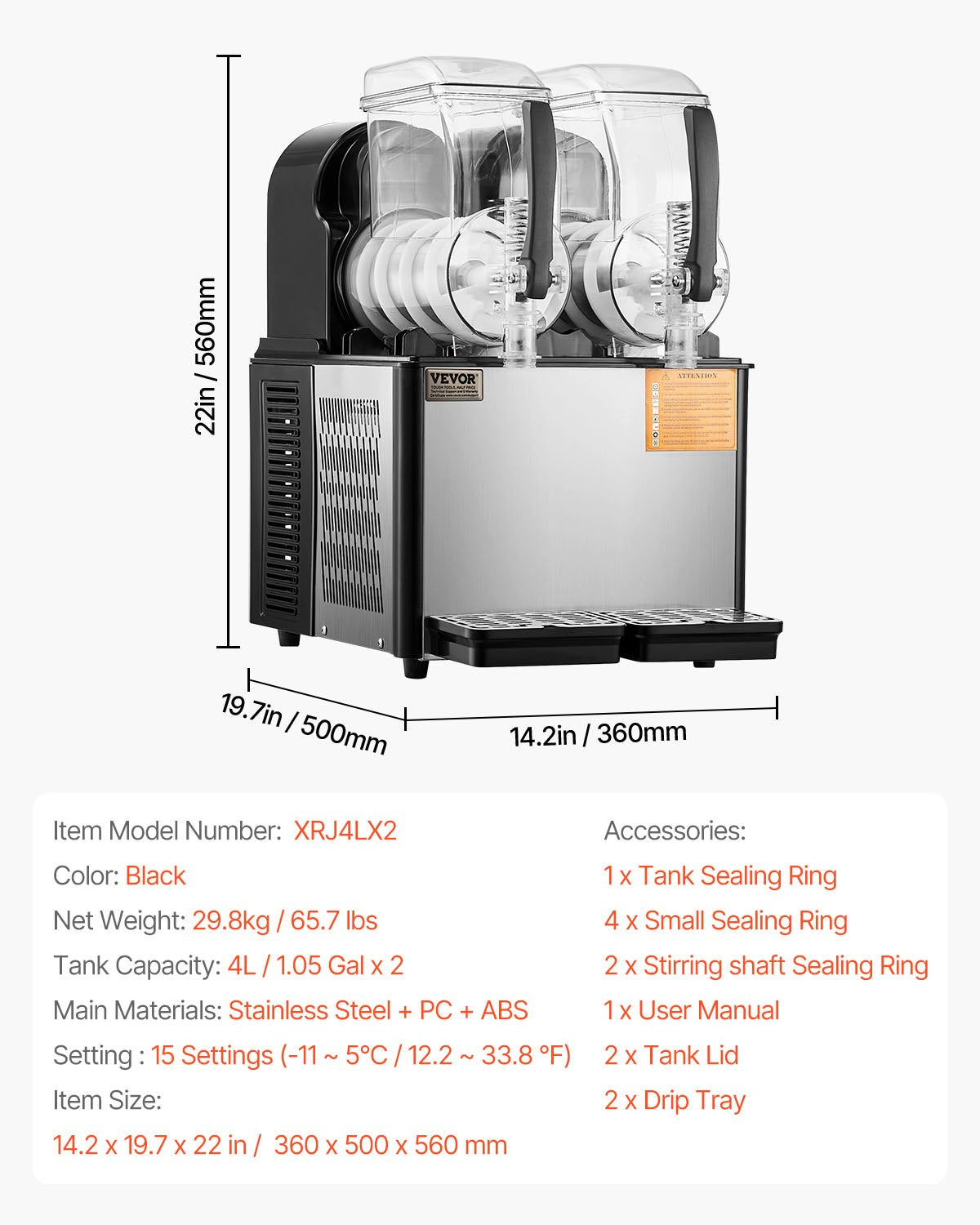 4Lx2 Tank Kommersiell Slushy Machine Margarita Smoothie Frozen Drink Maker