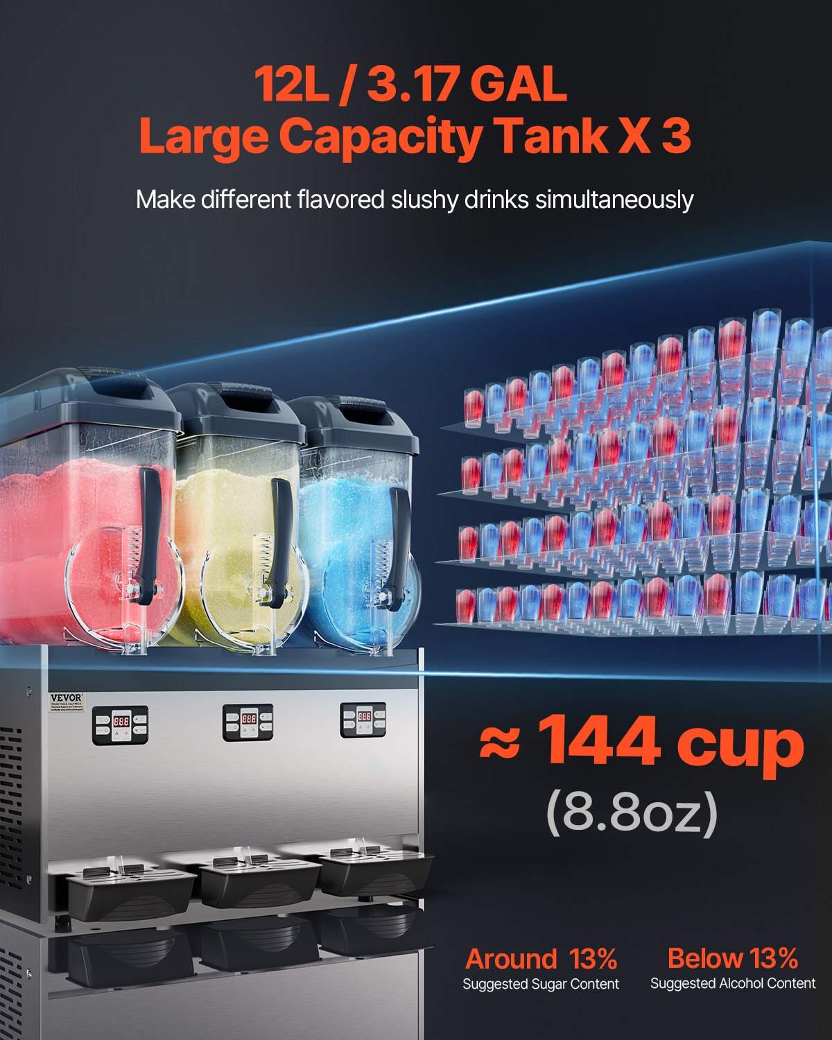 12Lx3 Tank Kommersiell Slushy Machine Margarita Smoothie Frozen Drink Maker