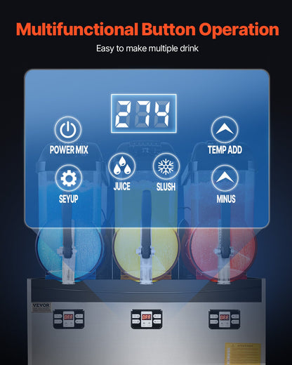 12Lx3 Tank Kommersiell Slushy Machine Margarita Smoothie Frozen Drink Maker