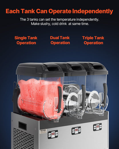 12Lx3 Tank Kommersiell Slushy Machine Margarita Smoothie Frozen Drink Maker