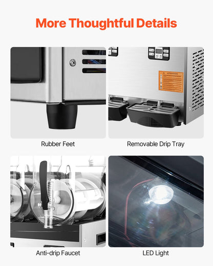 12Lx3 Tank Kommersiell Slushy Machine Margarita Smoothie Frozen Drink Maker