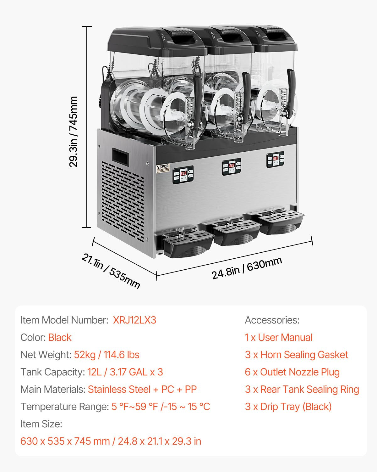 12Lx3 Tank Kommersiell Slushy Machine Margarita Smoothie Frozen Drink Maker