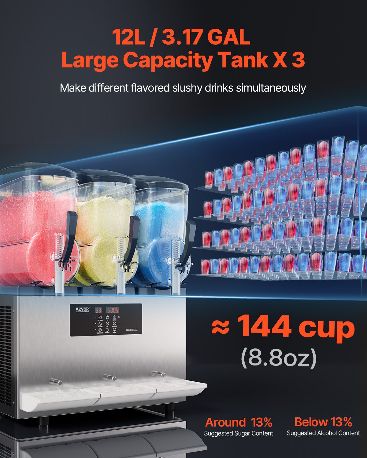 12Lx3 Tank Kommersiell Slushy Machine Margarita Smoothie Frozen Drink Maker